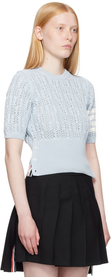 Sveter Thom Browne Thom Browne Pointelle Cable Stitch 4-Bar Sweater Biela | FKA495A-Y3017, 4