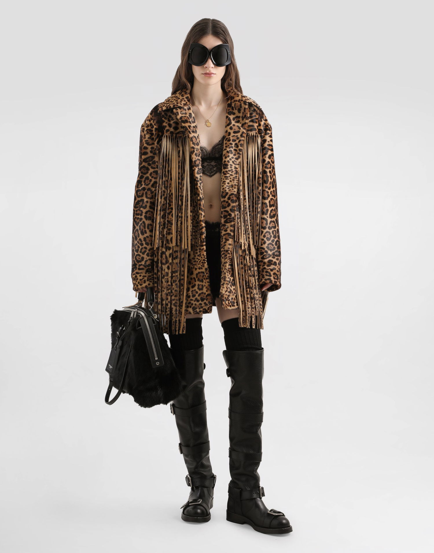 Bunda Dolce & Gabbana Dolce & Gabbana Leopard-Print Fringed Jacket Hnedá | F9T45LHULXRS9001, 1