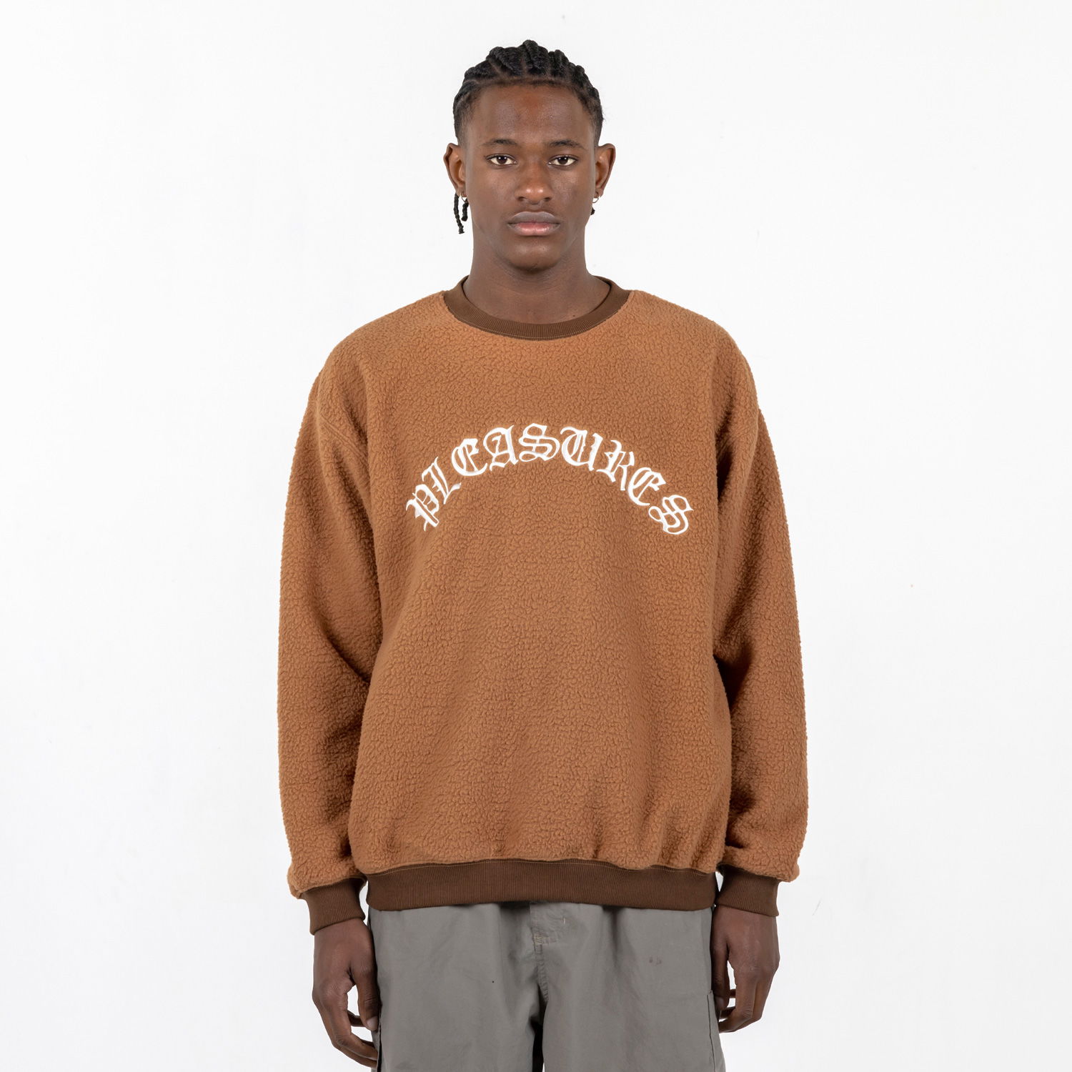 Mikina Pleasures Mars Sherpa Crewneck Brown Hnedá | P23SP019-BROWN, 0
