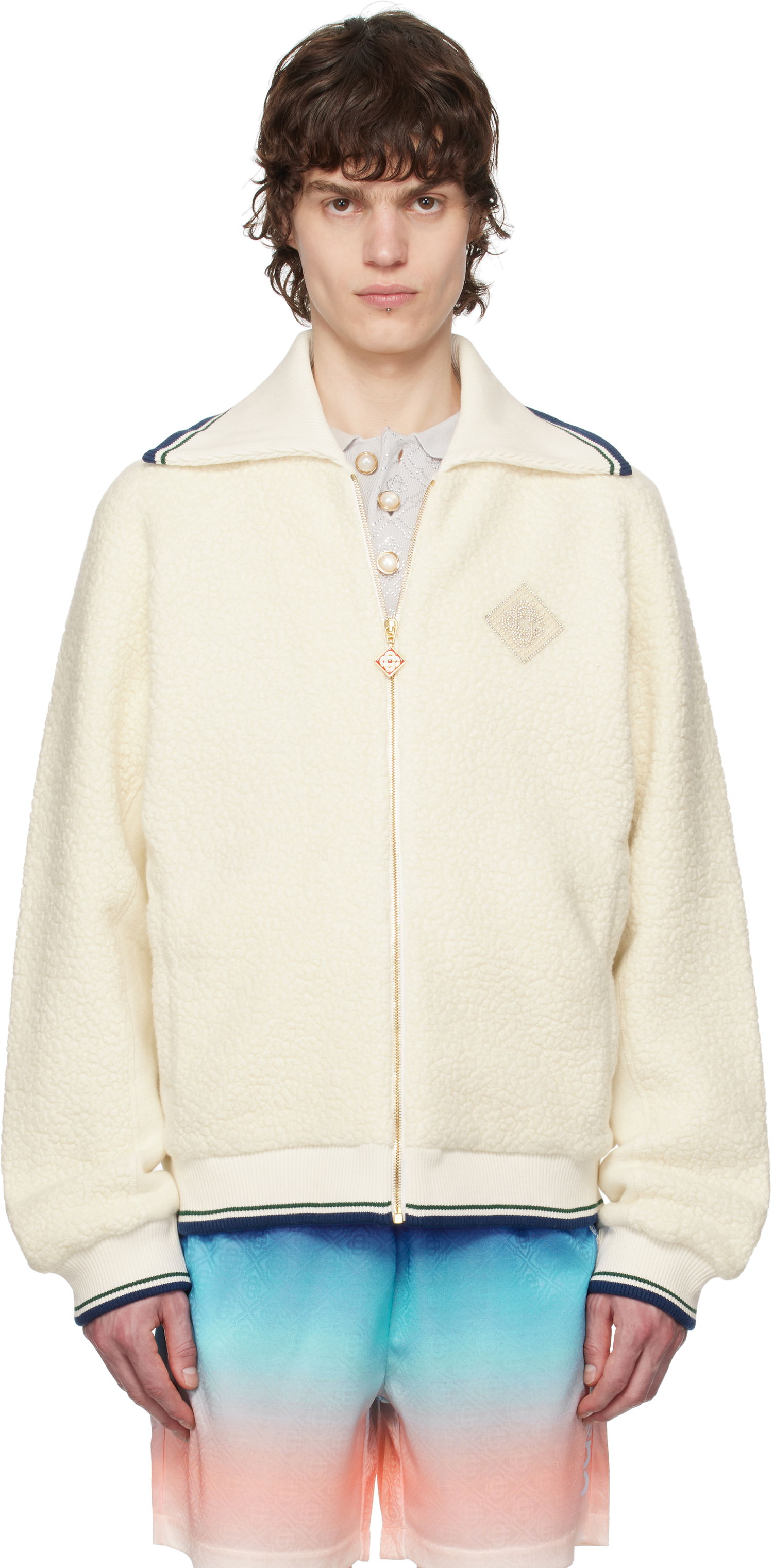 Bunda Casablanca Casablanca Cashmere Zip-Up Sweater Biela | MPS25-JTP-332-01, 0