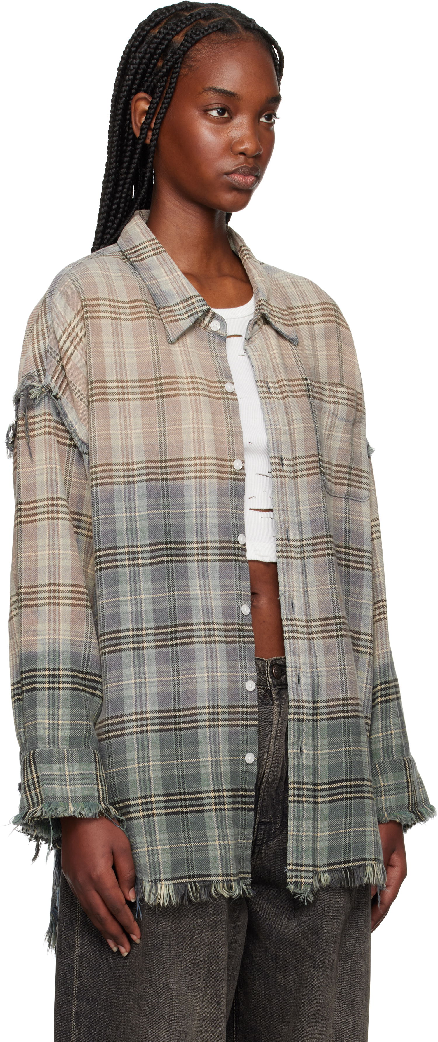 Košeľa R13 R13 Shredded Seam Drop Neck Plaid Shirt Rôznofarebný | R13WR075-R458B, 1