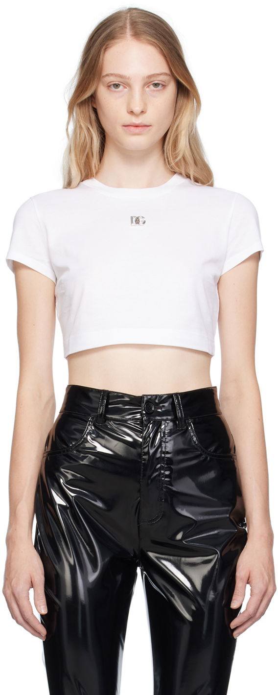 Crop Top Dolce & Gabbana White 'DG' T-Shirt Biela | F8U13T GDBUX, 0
