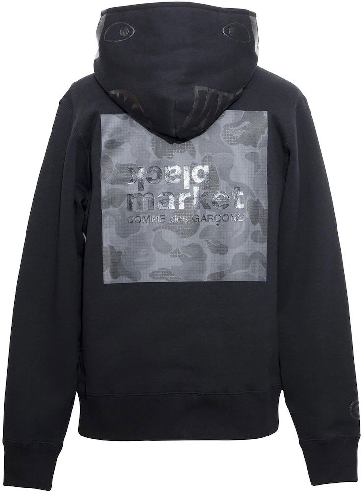 Bape x CDG Black Market Shark Pullover Hoodie Black