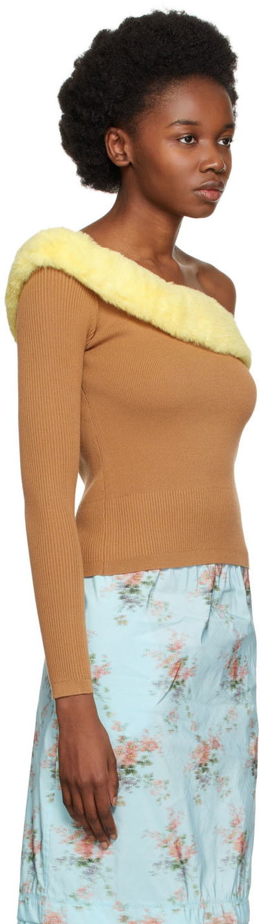 Sveter Blumarine One Shoulder Faux Fur Trimmed Sweater Ružová | 2M181A, 4