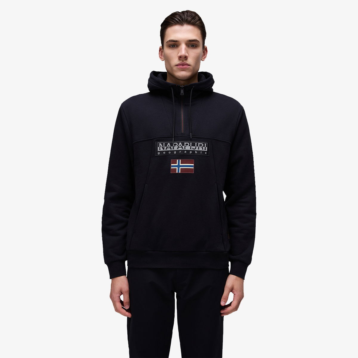 Mikina Napapijri BURGEE Black Zip Neck Hoodie Čierna | NP0A4I5E0411, 0