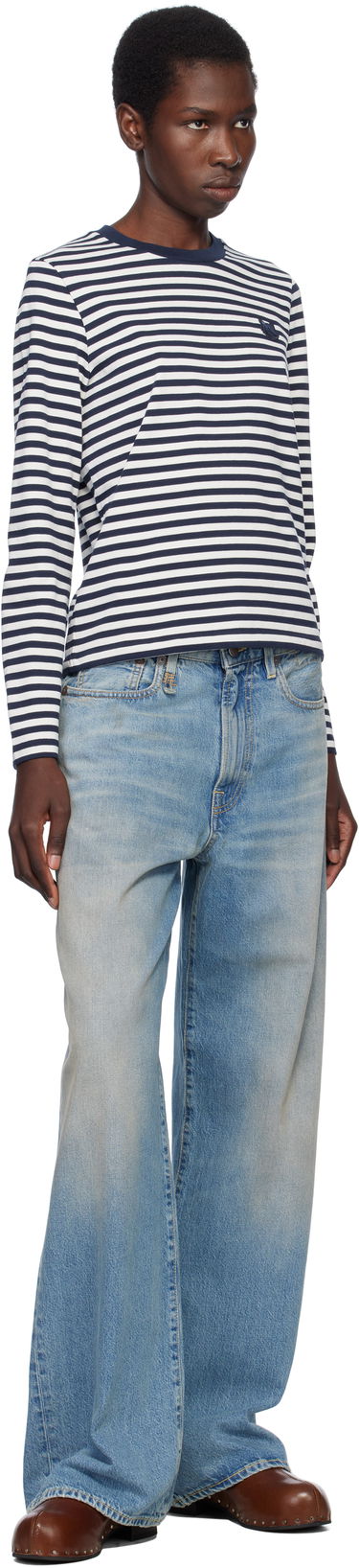 Tričko MAISON KITSUNÉ Maison Kitsuné Fox Head Patch Striped T-Shirt Navy | OW00111KA0026, 3