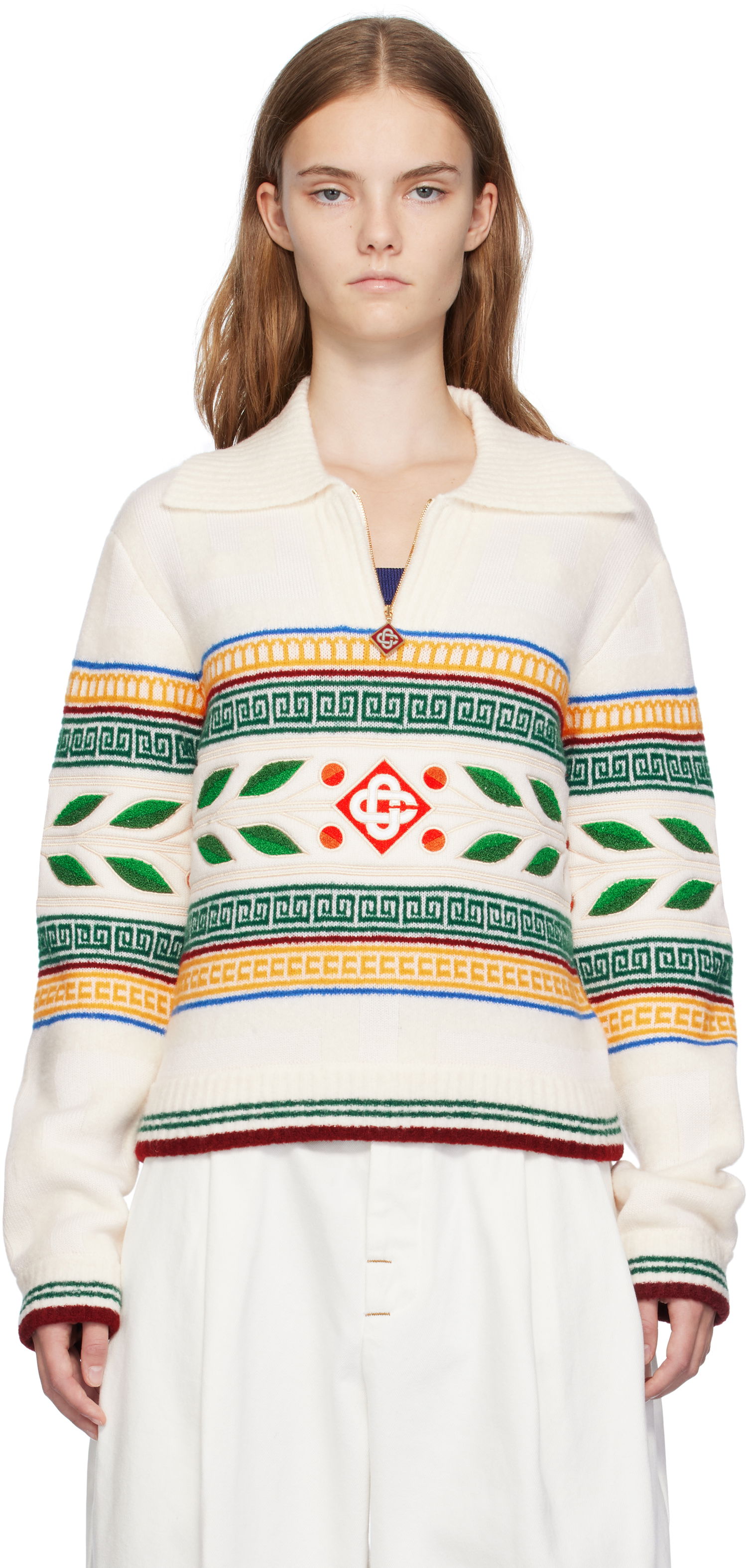 Sveter Casablanca Olympique Knit Sweater Biela | WF24-KW-774-01, 0