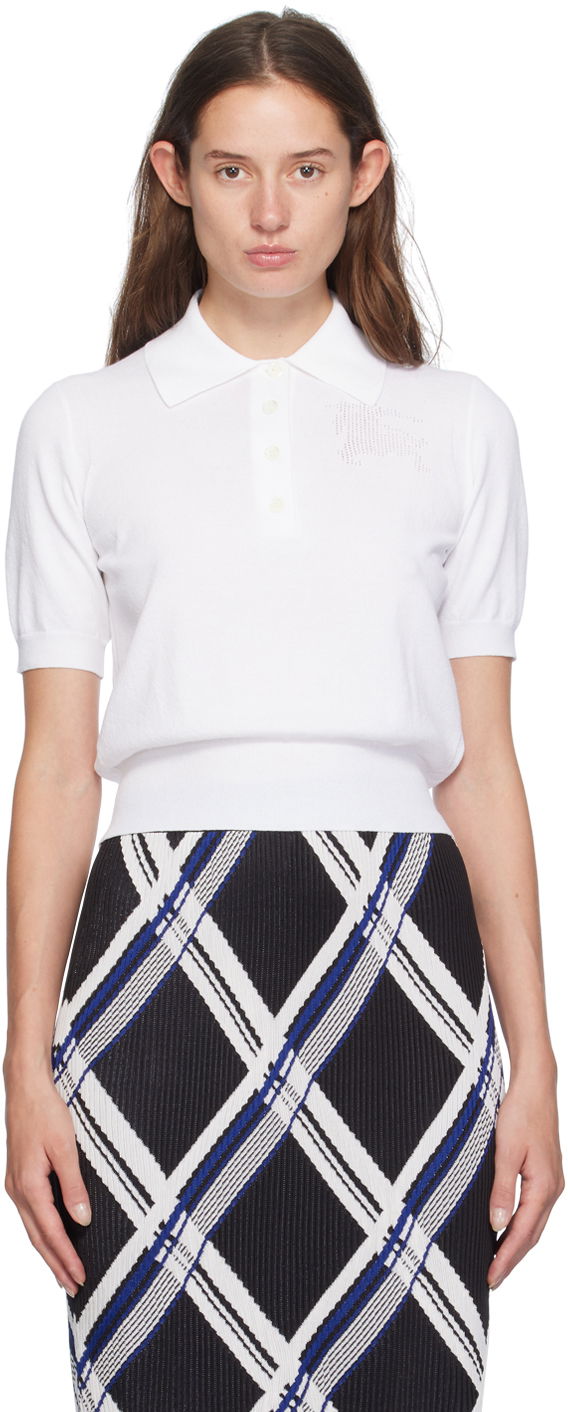Oblečenie Burberry White Perforated Logo Polo Biela | 8095289, 0