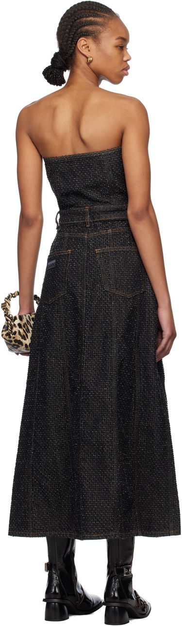 Šaty GANNI Ganni Fluffy Denim Corsage Maxi Dress Čierna | J1662, 2