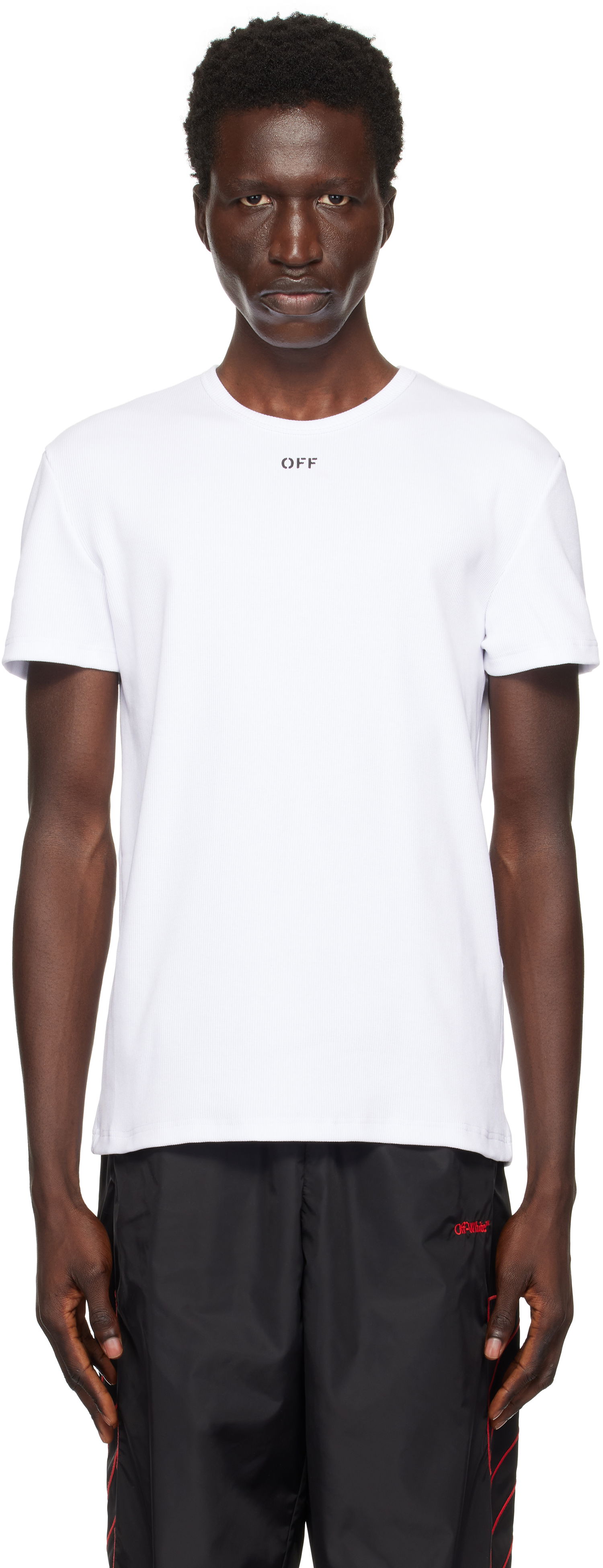 Tričko Off-White White Ribbed Stamp T-Shirt Biela | OMUY007F24JER0010110, 0