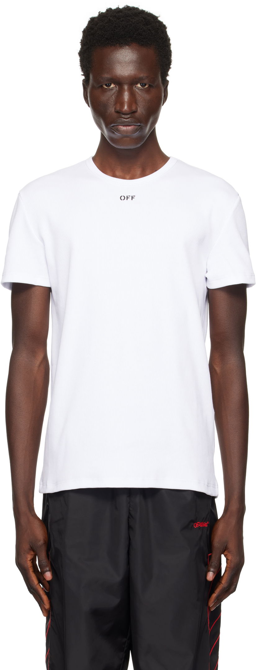 Tričko Off-White White Ribbed Stamp T-Shirt Biela | OMUY007F24JER0010110