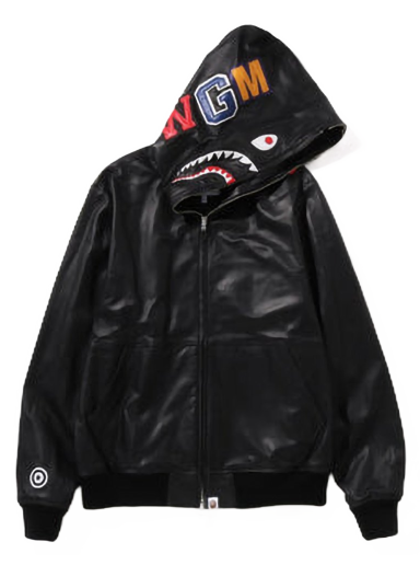 Bunda BAPE Leather Shark Full Zip Jacket Čierna | 1I80-140-013