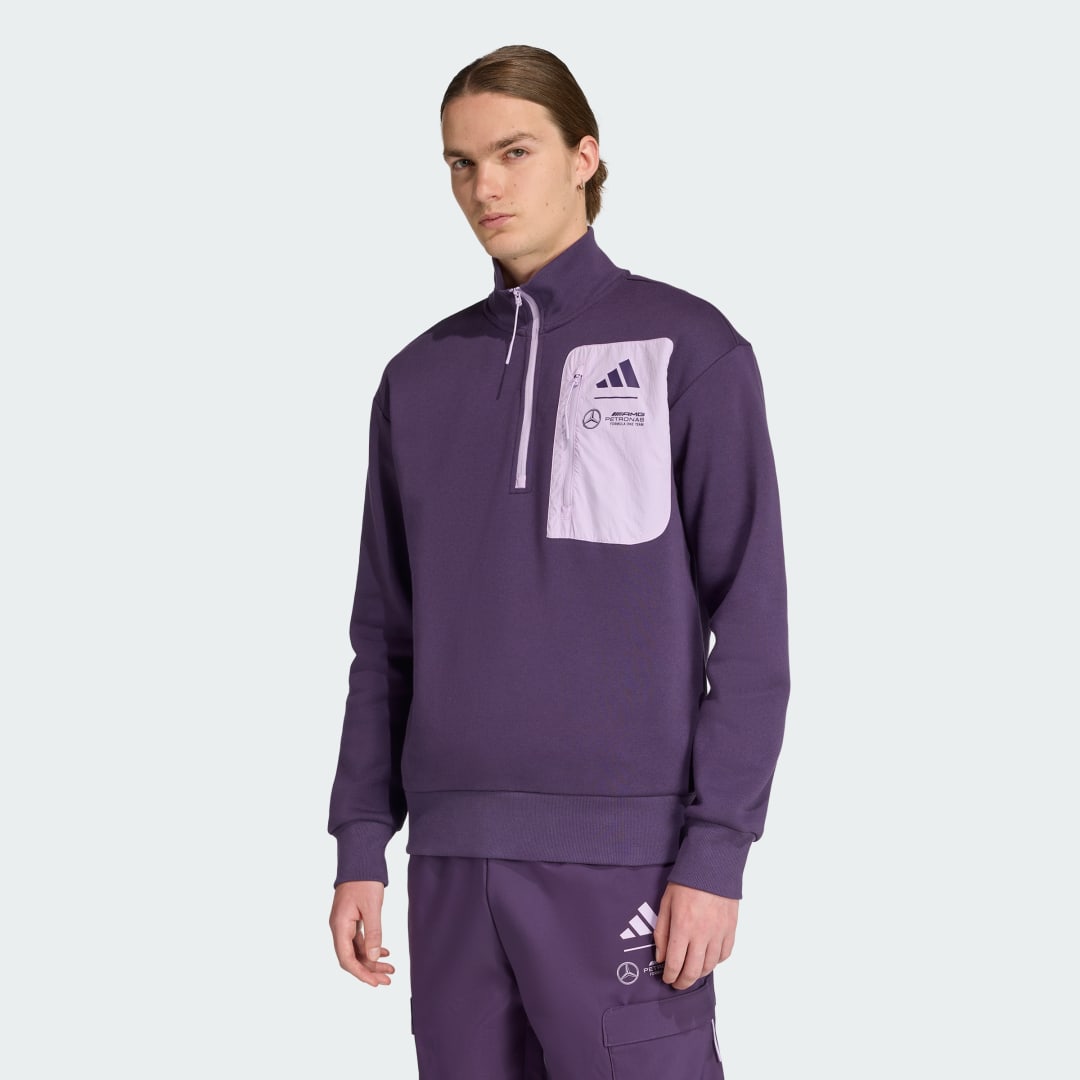 Mikina adidas Performance Mercedes-AMG Petronas Formula One Team Premium Fleece Quarter-Zip Sweatshirt Fialová | JX8815, 0