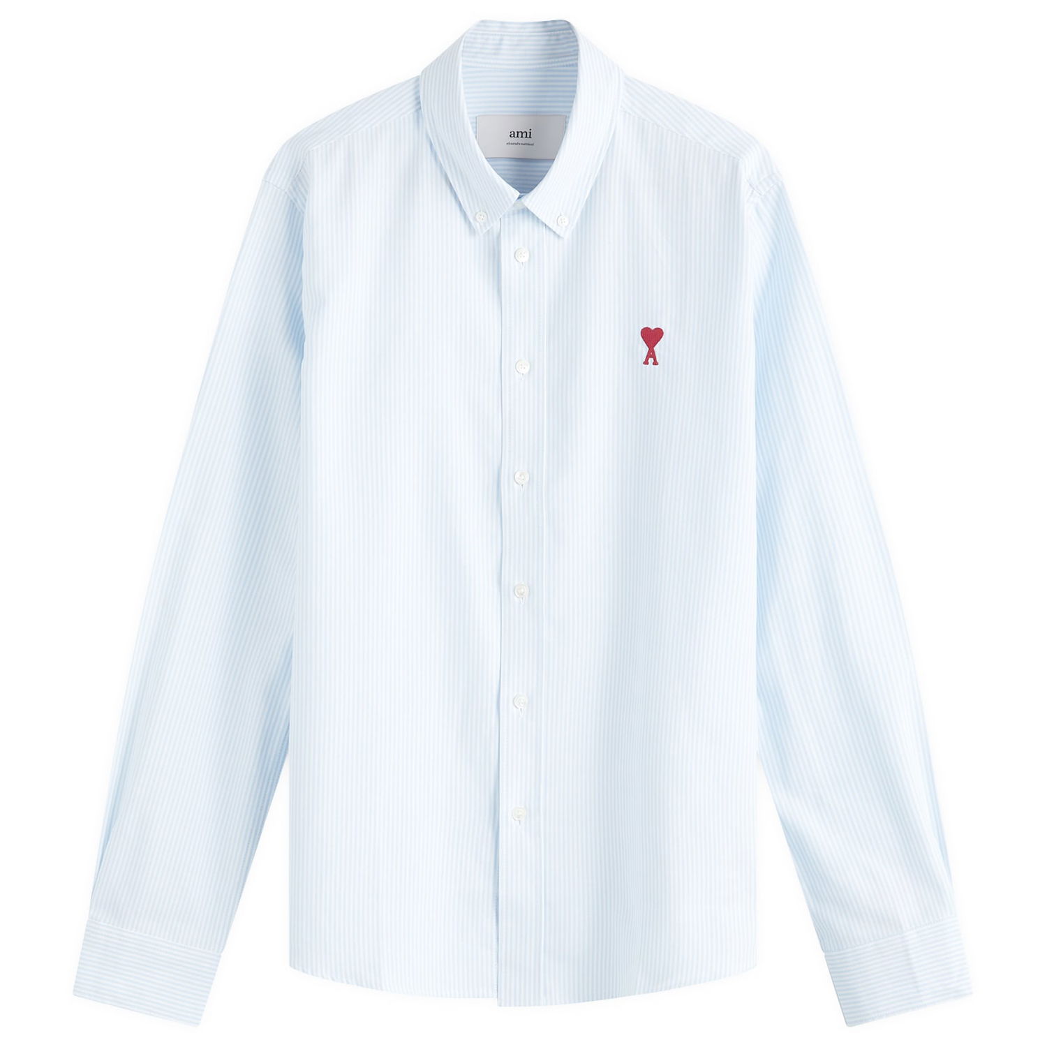 Košeľa AMI Striped Button Down Oxford Shirt With Heart Logo Modrá | BFUSH063-CO0087-475, 0