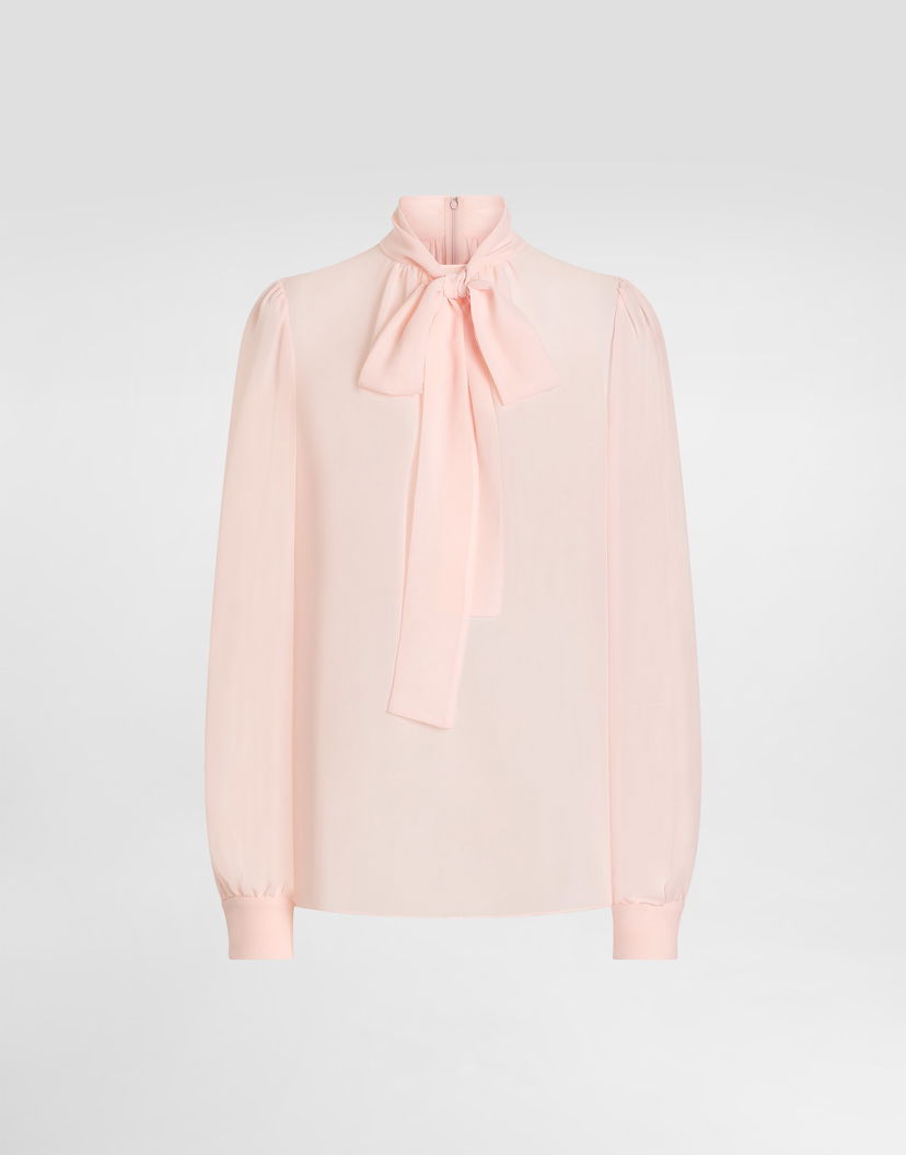 Košeľa Dolce & Gabbana Dolce & Gabbana Georgette Silk Tie-Neck Blouse Ružová | F7BC0TFU1UTF3721