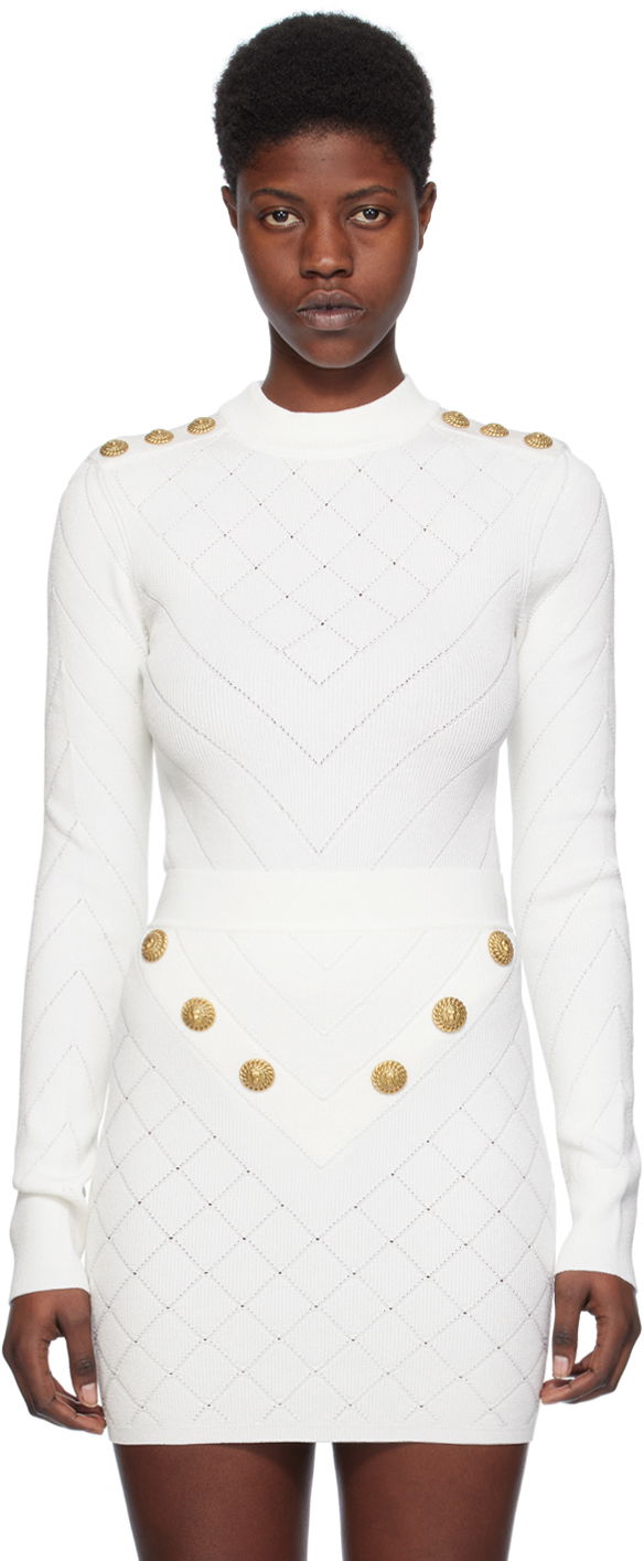 Body Balmain Cutout Bodysuit Biela | CF1BG240KF53