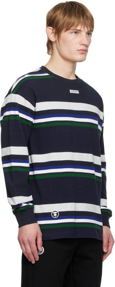 Sveter AAPE by A Bathing Ape AAPE by A Bathing Ape 'AAPE NOW' Striped Long Sleeve T-Shirt Navy | AAPLTM1542XXNNYX, 1