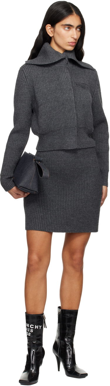 Sveter Givenchy Ribbed Knit Collared Wool Cardigan Šedá | BWK00K4ZSM033, 3