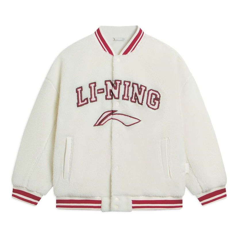 Bomber bunda Li-Ning Polar Fleece Logo Baseball Jacket Biela | AFDSD31-1