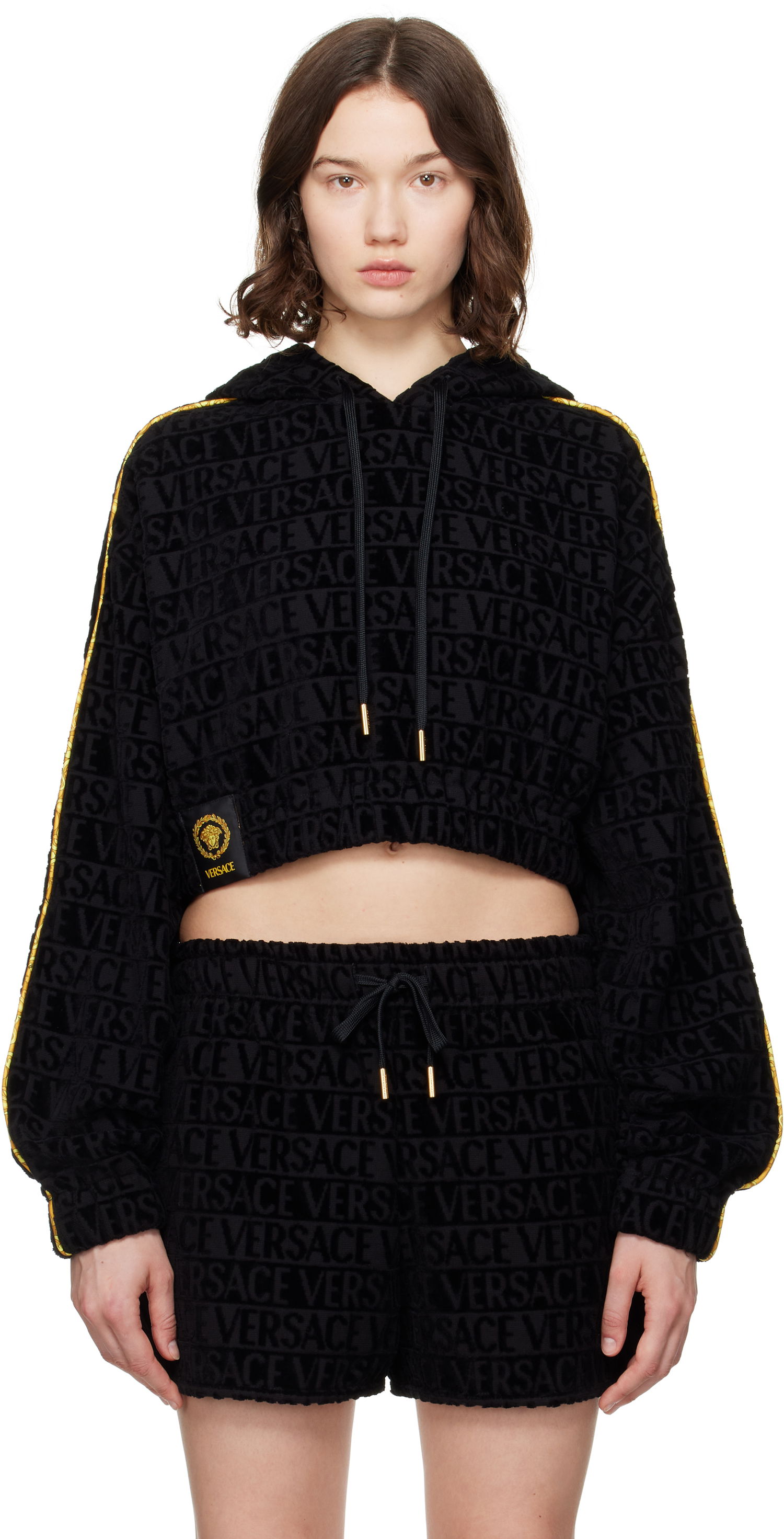 Mikina Versace Versace 'I Heart Baroque' Crop Velour Hoodie Čierna | 1020144_1A14584, 0