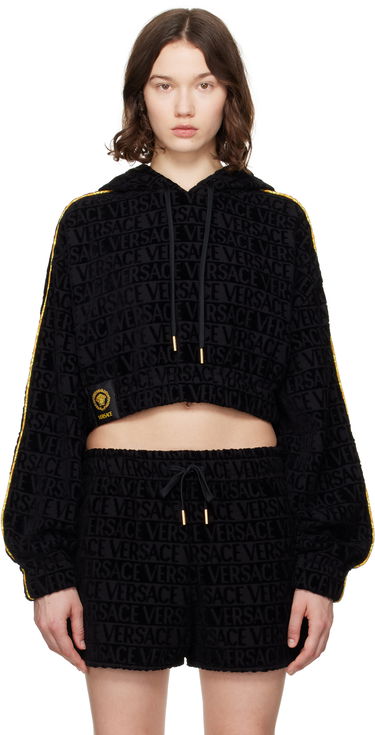 Mikina Versace Versace 'I Heart Baroque' Crop Velour Hoodie Čierna | 1020144_1A14584, 0