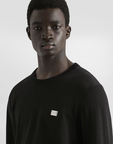 Sveter Dolce & Gabbana Dolce & Gabbana Cotton Round-Neck Sweater with Metal Tag Čierna | GXX02TJBCE9N0000, 3