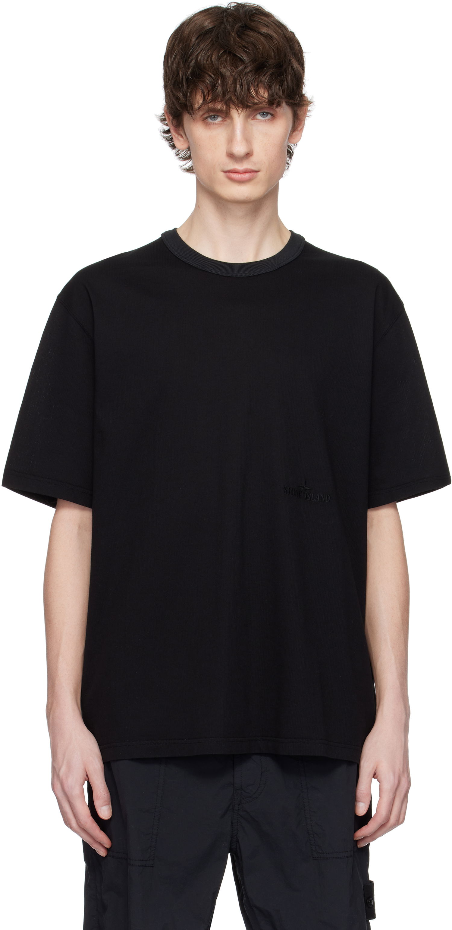 Tričko Stone Island Stone Island Textured Mercerized Cotton Jersey T-Shirt Čierna | K1S15 2100038 S0175, 0