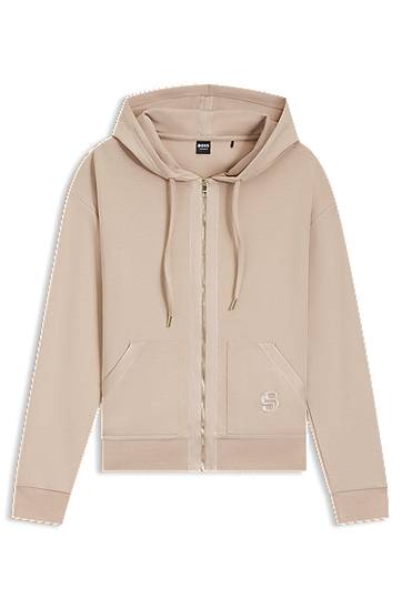 Mikina BOSS Cotton-blend zip-up hoodie with Double B monogram Béžová | 50557275