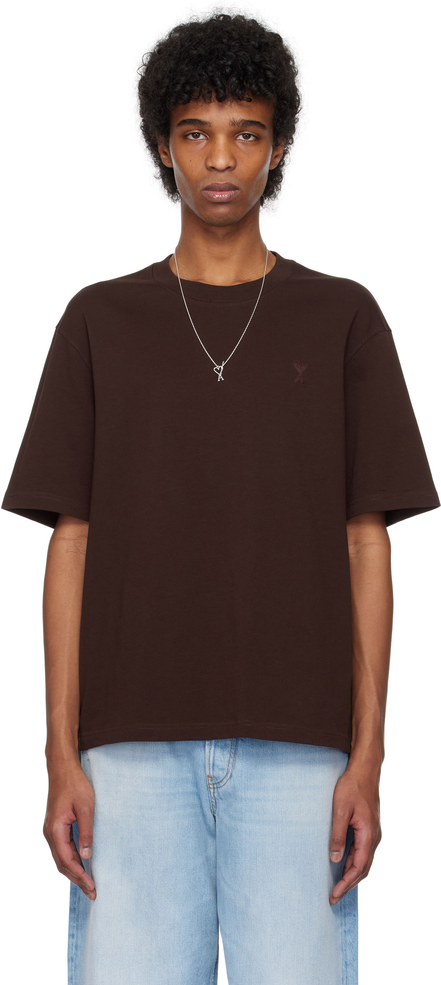 Tričko AMI AMI Paris Cotton Tonal Ami de Coeur T-Shirt Hnedá | UTS074.726, 0
