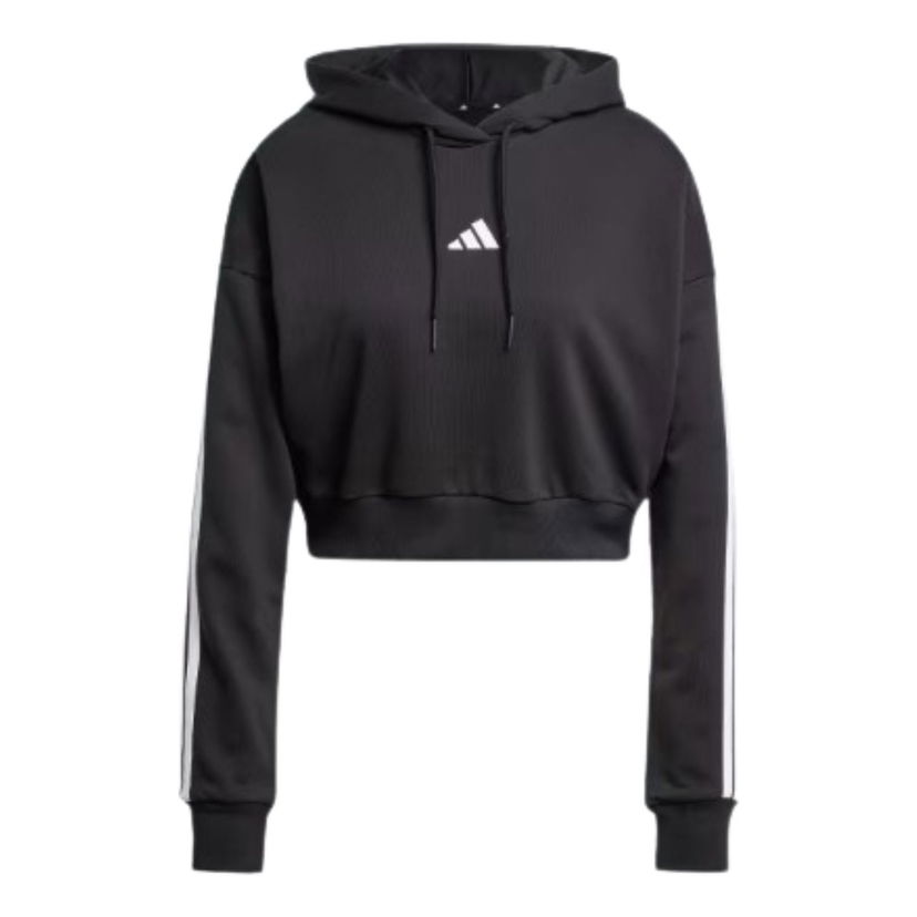 Mikina adidas Originals Essentials 3-Stripes French Terry Crop Hoodie Čierna | JE0017