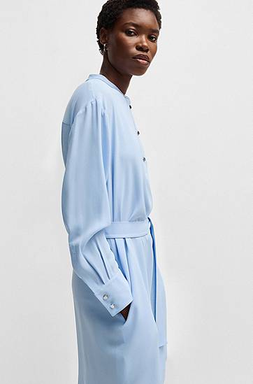 Šaty BOSS Belted Shirt Dress with Snap Placket Modrá | 50534581, 1