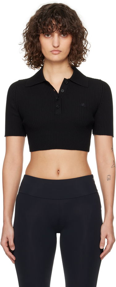 Polo tričko Courrèges Courrèges Cropped Knit Polo Top Čierna | 125MPO046FI0001, 0