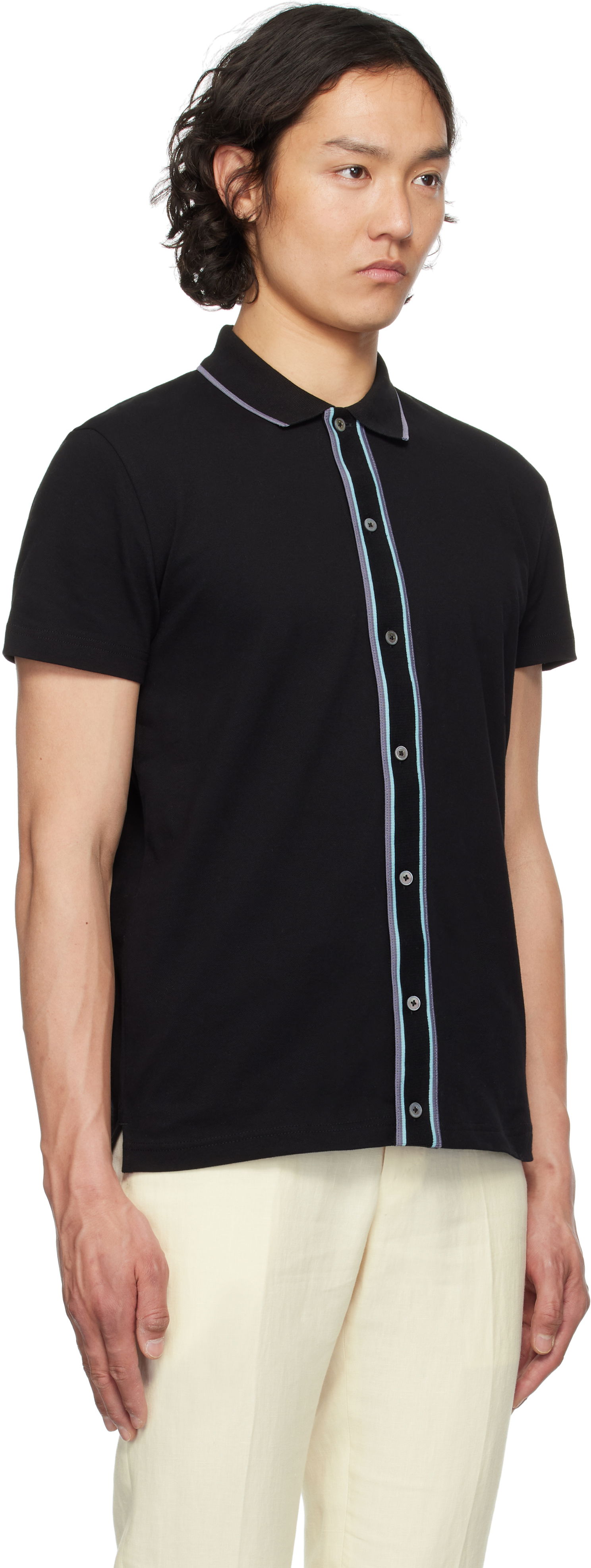 Polo tričko Paul Smith PS Paul Smith Stretch-Cotton Button-Front Polo Čierna | M2R-787Y-P21511-79, 1