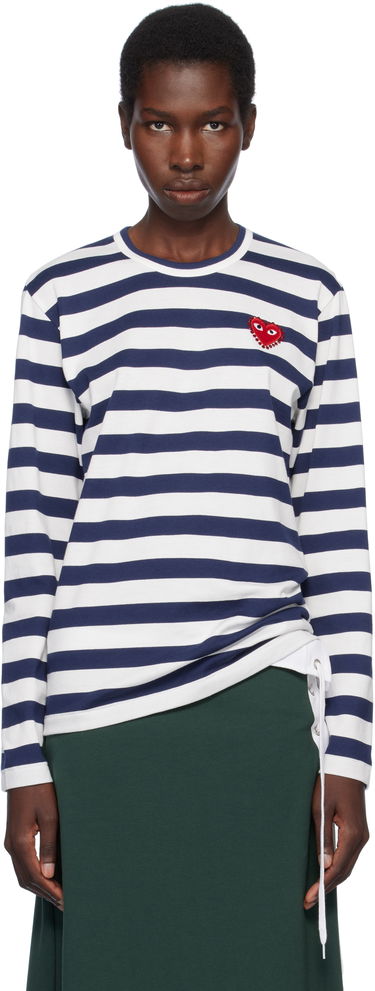 Tričko Comme des Garçons COMME des GARCONS PLAY Long Sleeve Striped Rhinestone T-Shirt Navy | AX-T805-051, 0