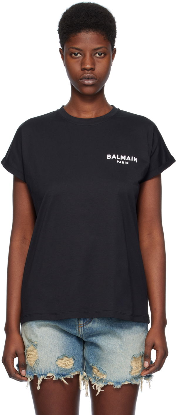 Tričko Balmain Flocked T-Shirt Čierna | CF1EF010BB01, 0
