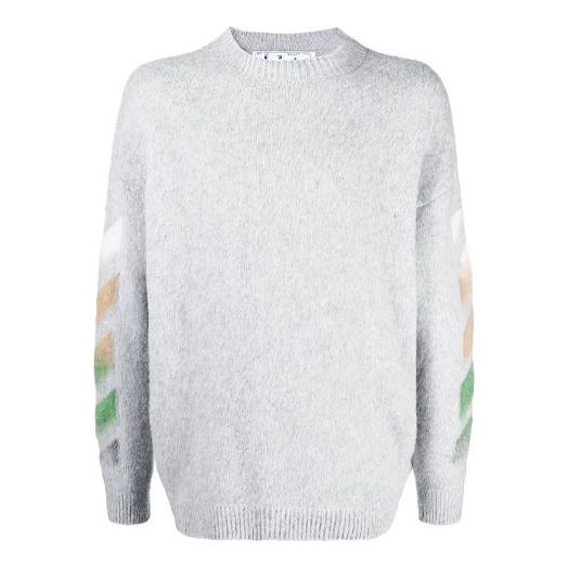 Sveter Off-White Stripe Knit Sweater Šedá | OMHA036R21KNI0017284