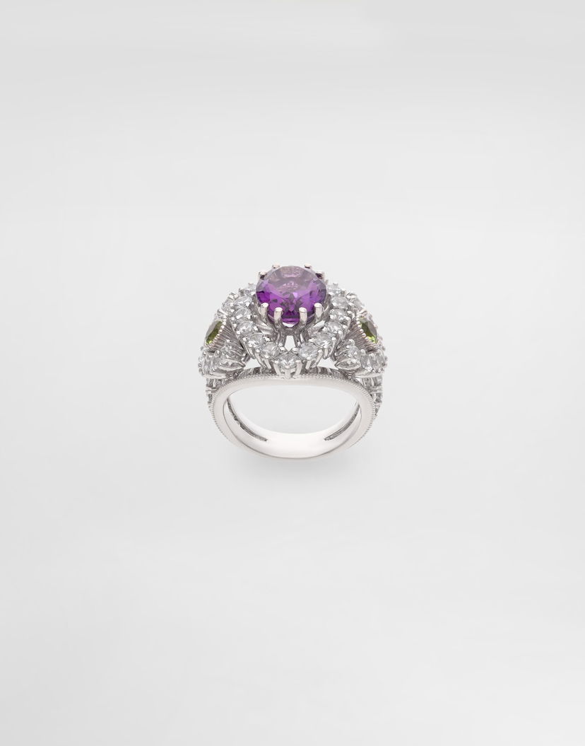 Prsteň Dolce & Gabbana Dolce & Gabbana Eleganza Ring with Amethyst, Peridots, and Sapphires, Size 54 Fialová | WRSA3GWAME180001