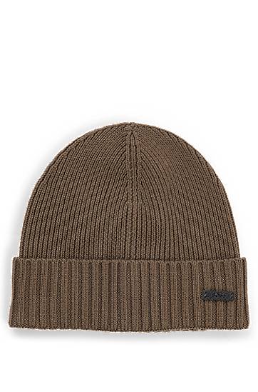 Kulicha BOSS Virgin Wool Beanie with Logo Plaque Hnedá | 50495306, 0