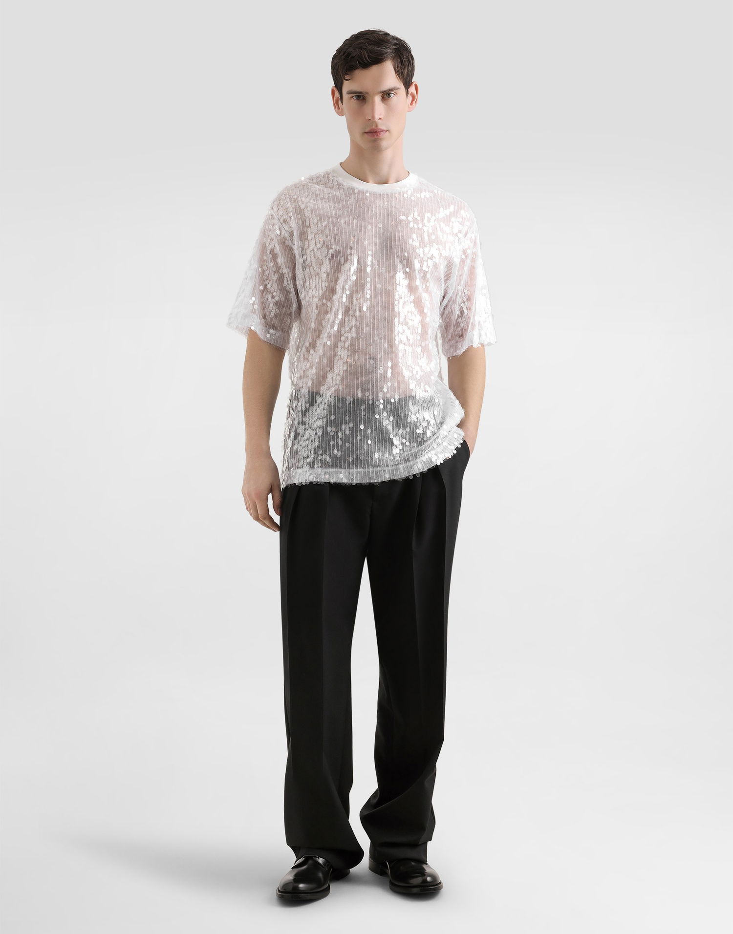 Tričko Dolce & Gabbana Dolce & Gabbana Sequined Short-Sleeved T-Shirt Biela | G8PN9TFLSA8W0800, 1