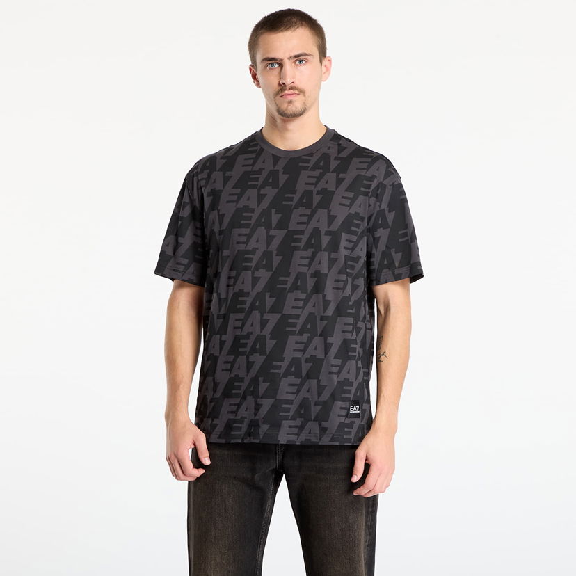 Tričko Emporio Armani T-shirt Train Logo Series Polar Logo All-Over Print Čierna | 7M000980AF10378U8117