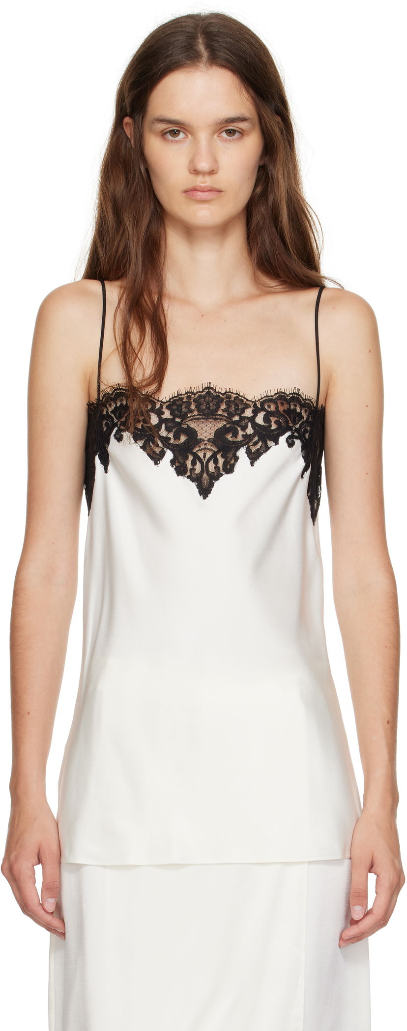 Tielko Stella McCartney Stella McCartney Satin Lace Cami Top Biela | 6T02613FU302