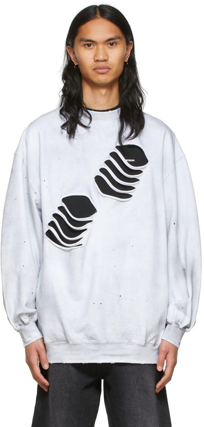 Mikina We11done We11done Men's Distressed Graphic Sweatshirt Biela | WD-TS1-22-713-U-WH, 0
