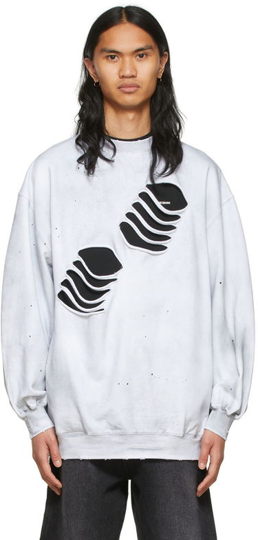 Mikina We11done We11done Men's Distressed Graphic Sweatshirt Biela | WD-TS1-22-713-U-WH, 0