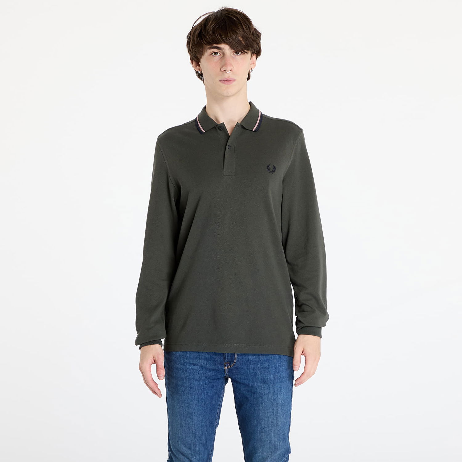 Tričko Fred Perry T-shirt LS Twin Tipped Shirt Field Green/ Dark Pink/ Navy M Čierna | M3636 W63, 0