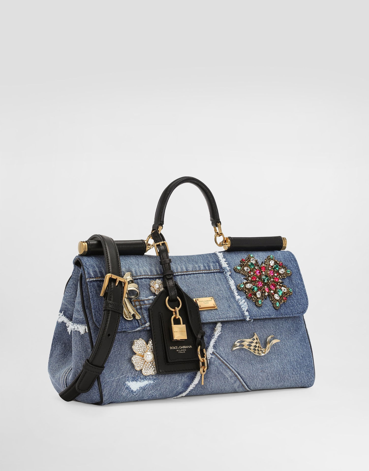 Kabelka Dolce & Gabbana Dolce & Gabbana My Sicily Denim Handbag with Embellishments Modrá | BB7782BG6828C609, 1