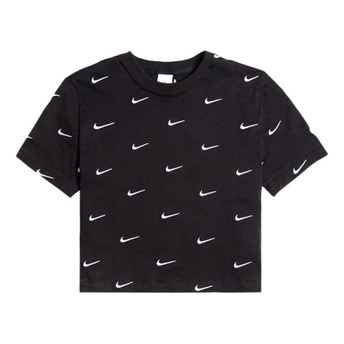 Crop Top Nike Swoosh Embroidered Logo Short Sleeve T-Shirt Čierna | CK4092-010, 0