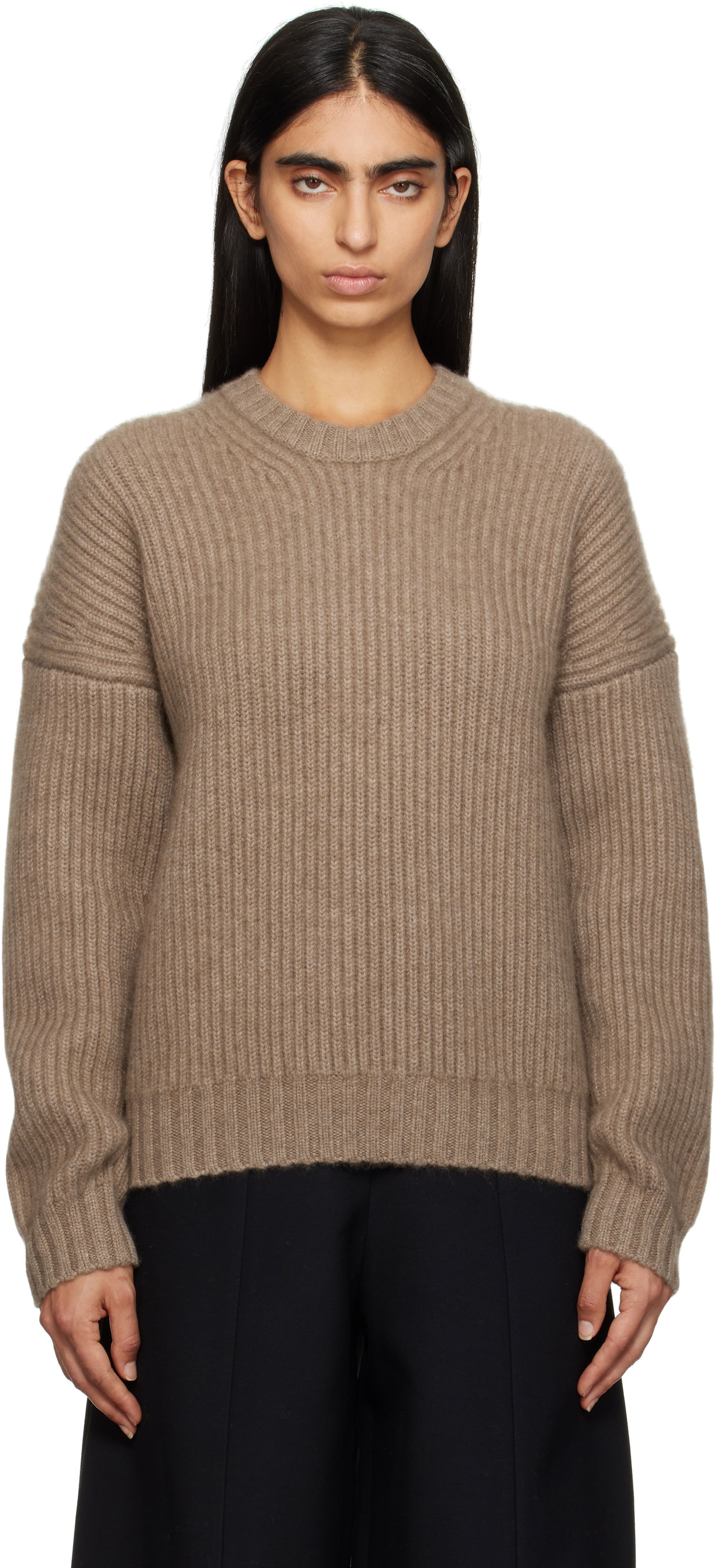 Sveter Khaite Manuela Cashmere-Blend Ribbed Sweater Hnedá | 9657600, 0