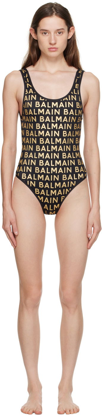 Plavky Balmain Balmain Nylon Glitter One-Piece Swimsuit Čierna | BKBGA0700, 0