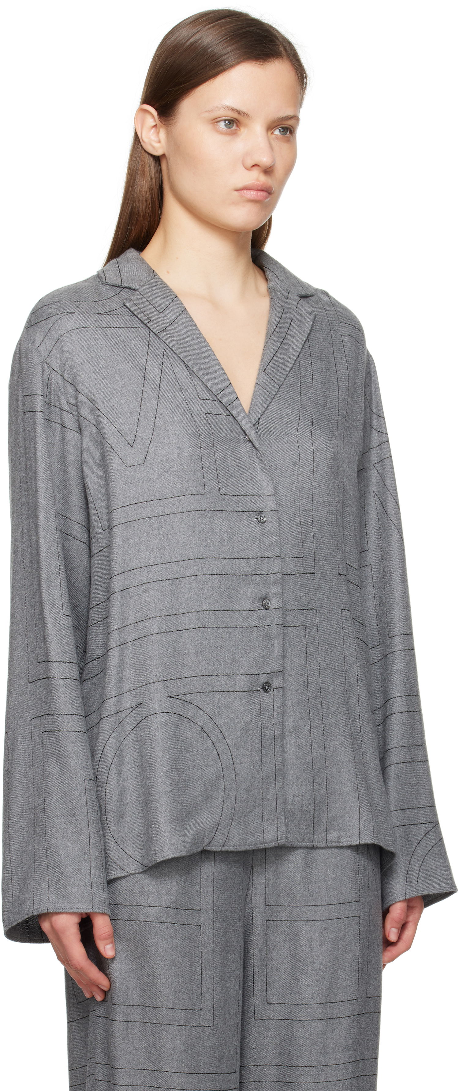 Košeľa TOTEME TOTEME Monogram Flannel Pajama Shirt Šedá | 251-WRT976-FB0080, 1