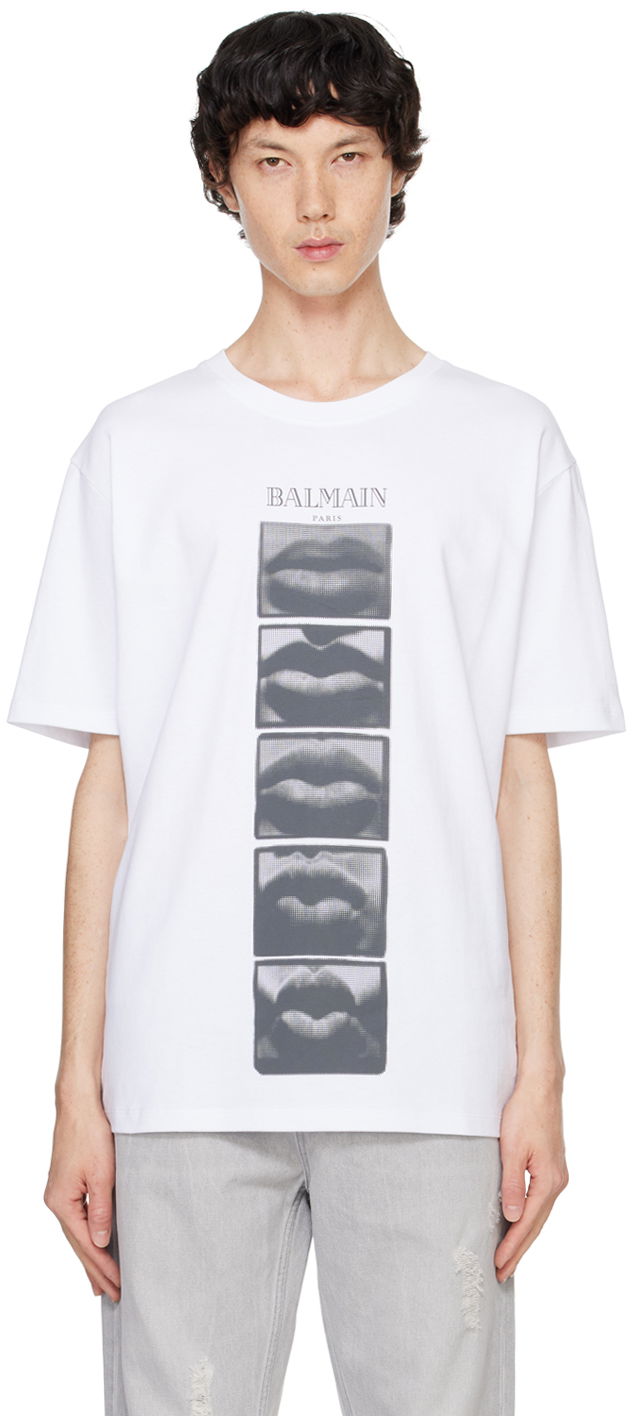 Tričko Balmain Vintage ' Lips' Print T-shirt Biela | DH0EG000GE07, 0